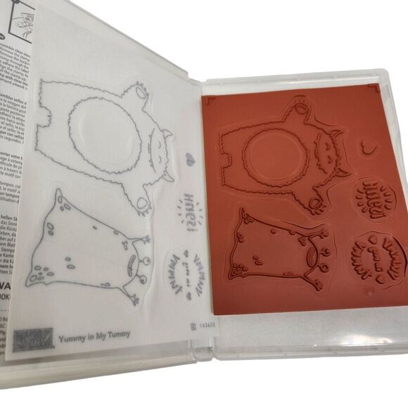 Stampin' Up! YUMMY IN MY TUMMY Rubber Cling Stamp Set of 5 Monster Alien Hugs - Picture 4 of 4